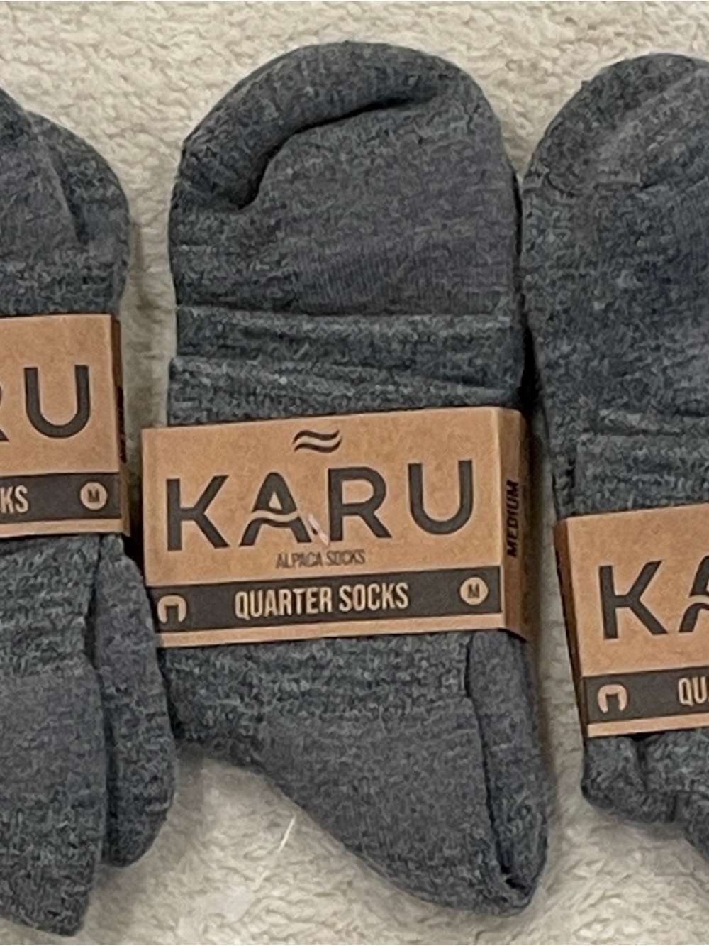 KARU Alpaca Wool Quarter Socks Gray Medium US Men 8-9.5 Made in Peru Lot Of 3